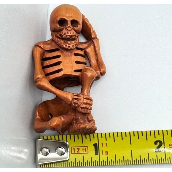 Netsuke Large Skeleton Hand on Head Hardwood Carved Sculpture Japanese Vintage 2 - Picture 3 of 8